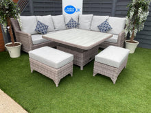 Load image into Gallery viewer, The Bermuda Large Rattan- Corner Dining- Sofa Set- Brushed Aluminium Top- Grey Or Glass Top In Grey