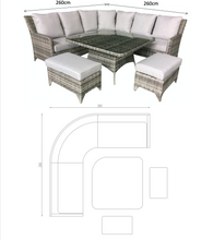 Load image into Gallery viewer, The Bermuda Large Rattan- Corner Dining- Sofa Set- Brushed Aluminium Top- Grey Or Glass Top In Grey