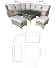 Load image into Gallery viewer, The Bermuda Large Rattan- Corner Dining- Sofa Set- Brushed Aluminium Top- Grey Or Glass Top In Grey