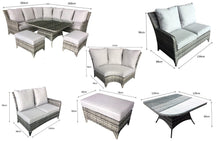 Load image into Gallery viewer, The Bermuda Large Rattan- Corner Dining- Sofa Set- Brushed Aluminium Top- Grey Or Glass Top In Grey