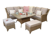 Load image into Gallery viewer, The Bermuda Large Rattan- Corner Dining- Sofa Set- Brushed Aluminium Top- Grey Or Glass Top In Grey