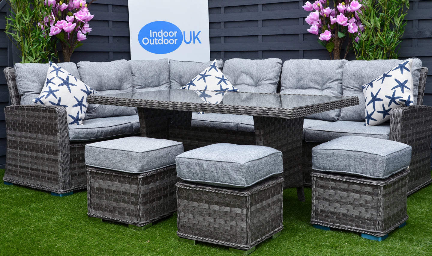 Antigua Rattan Dining Set- Glass or Polywood Top - Grey or Nature