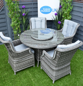 Hatherton Rattan-  4 or 6 Seater- Glass Top Round Dining Set - Grey or Natural