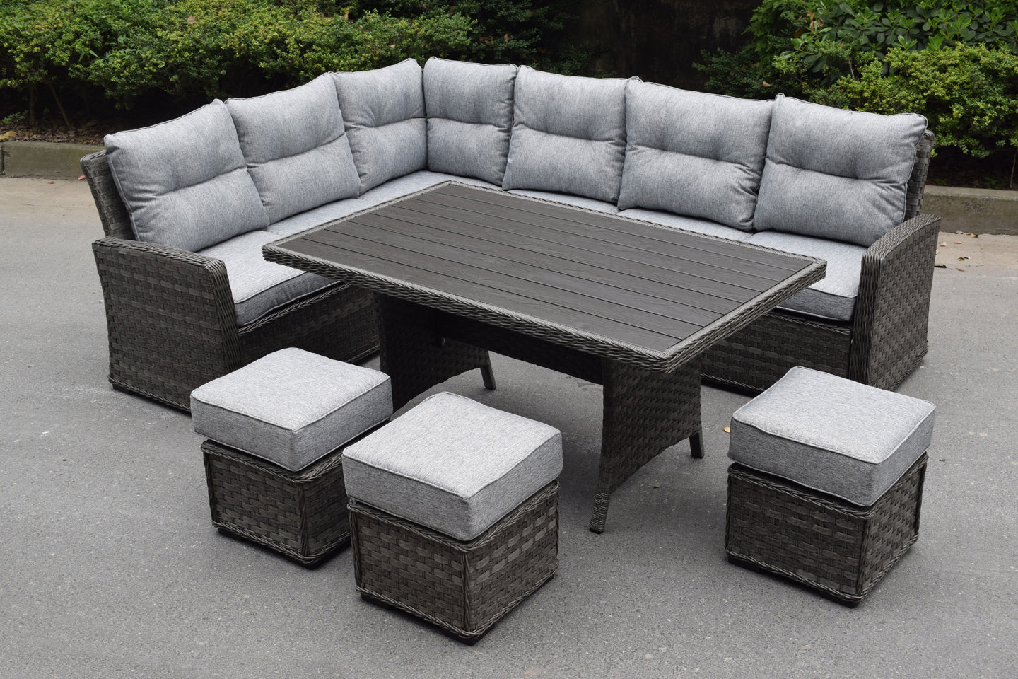 Antigua Rattan Dining Set- Glass or Polywood Top - Grey or Nature