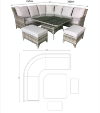 Load image into Gallery viewer, The Bermuda Large Rattan- Corner Dining- Sofa Set- Brushed Aluminium Top- Grey Or Glass Top In Grey
