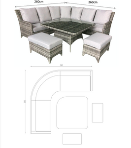 The Bermuda Large Rattan- Corner Dining- Sofa Set- Brushed Aluminium Top- Grey Or Glass Top In Grey