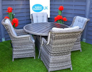 Hatherton Rattan- 4 or 6 Seater- Round Dining Set- Poly Wood Top- Grey or Natural