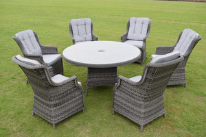 Hatherton Rattan-  4 or 6 Seater- Glass Top Round Dining Set - Grey or Natural