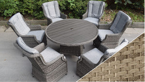Hatherton Rattan- 4 or 6 Seater- Round Dining Set- Poly Wood Top- Grey or Natural