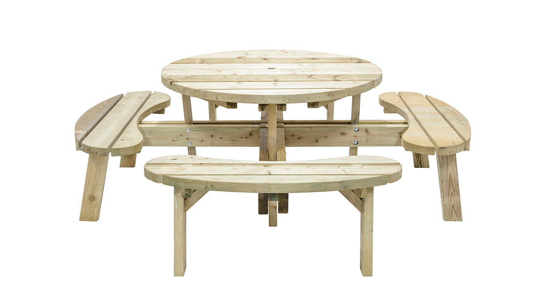 Wooden Round Outdoor Picnic Table with 8 seats