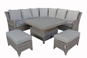 The Bermuda Large Rattan- Corner Dining- Sofa Set- Brushed Aluminium Top- Grey Or Glass Top In Grey